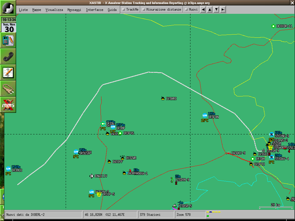 Xastir screenshot with trace of S53SM with his airplane